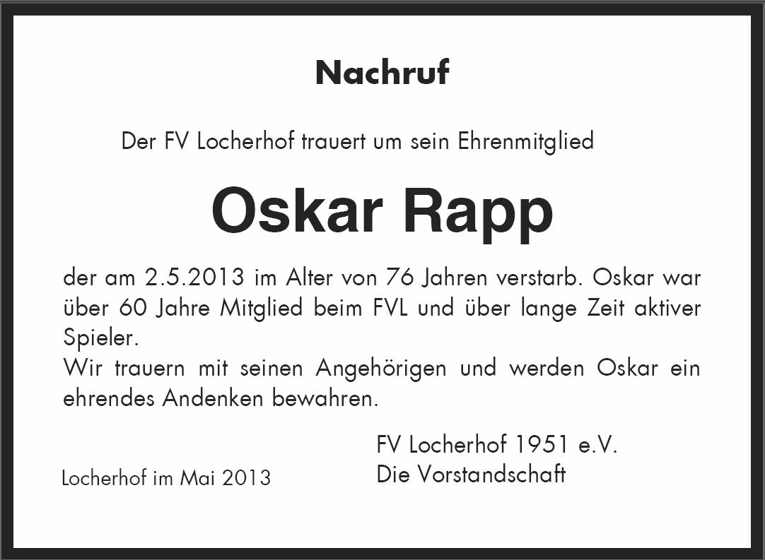 Nachruf Oskar Rapp